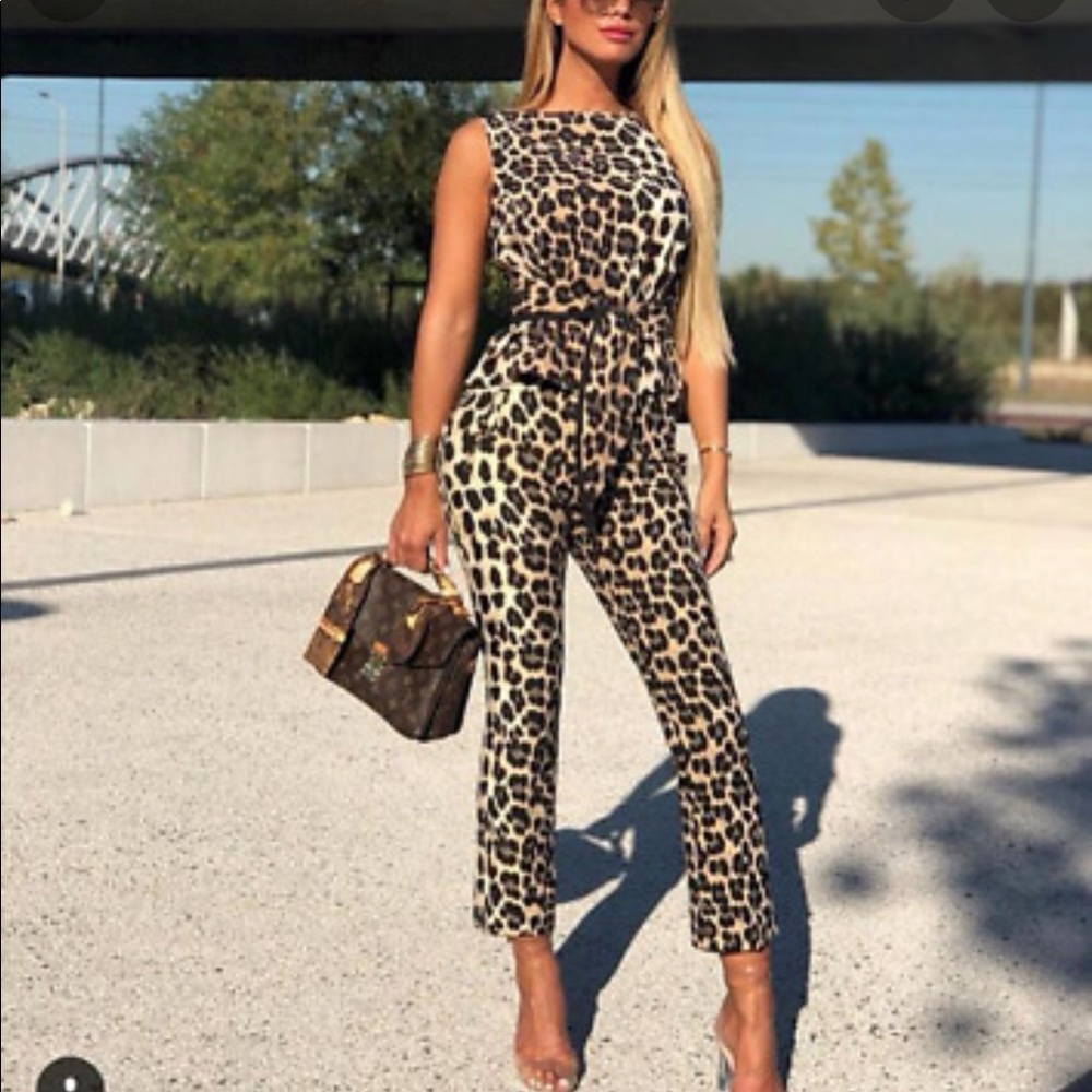 Zara Basic  Womens Cheetah Flowy Leg Trousers High Waist S & Sleeveless top XS